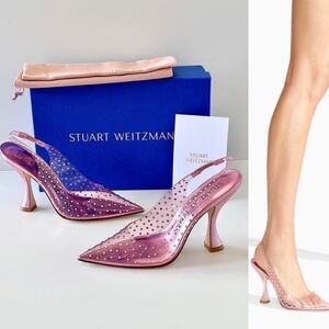 🩷🔹️ STUART WEITZMAN 🔹️Glam XCurve Light Pink Slingback Pointed Pumps